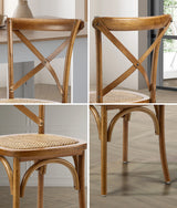 Oikiture 4PCS Crossback Wooden Dining Chair Rattan Seat Walnut - Front View