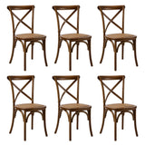 Oikiture 6PCS Crossback Wooden Dining Chair Rattan Seat Walnut