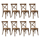 Oikiture 8PCS Crossback Wooden Dining Chair Rattan Seat Walnut