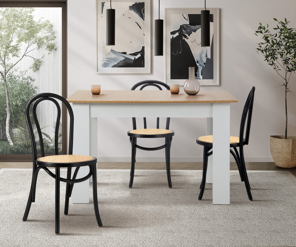 Oikiture Dining Chair Solid Wooden Chairs Ratan Seat Black