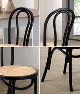 Oikiture Dining Chair Solid Wooden Chairs Ratan Seat Black