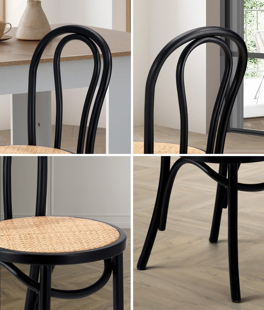 Oikiture Dining Chair Solid Wooden Chairs Ratan Seat Black
