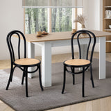 Oikiture 2PCS Dining Chair Solid Wooden Ratan Seat Black