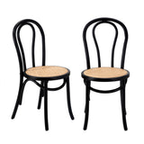 Oikiture 2PCS Dining Chair Solid Wooden Ratan Seat Black