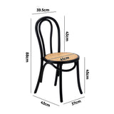 Oikiture 2PCS Dining Chair Solid Wooden Ratan Seat Black - Close-Up Angle