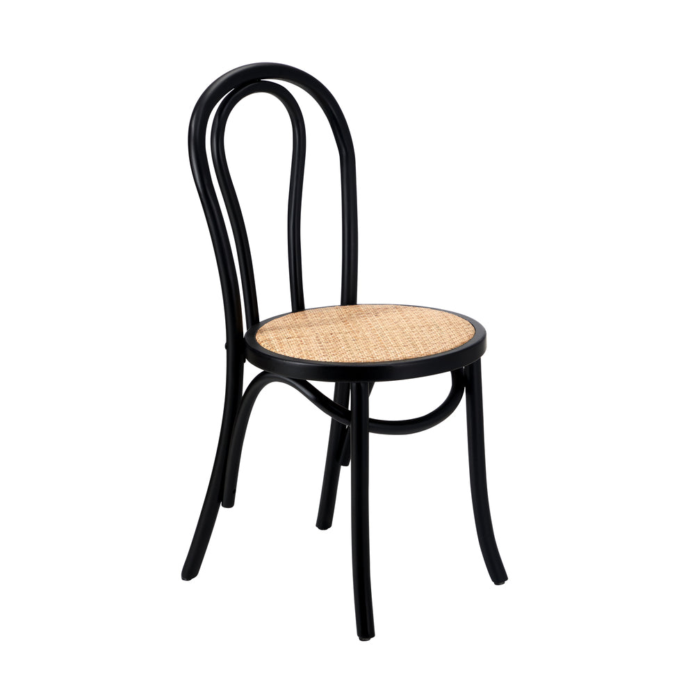 Oikiture 4x Wooden Dining Chair Ratan Seat Black