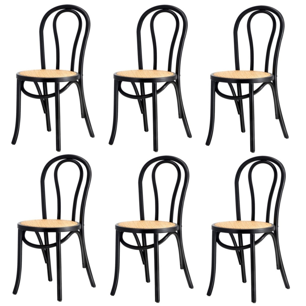 Oikiture 6x Wooden Dining Chair Ratan Seat Black