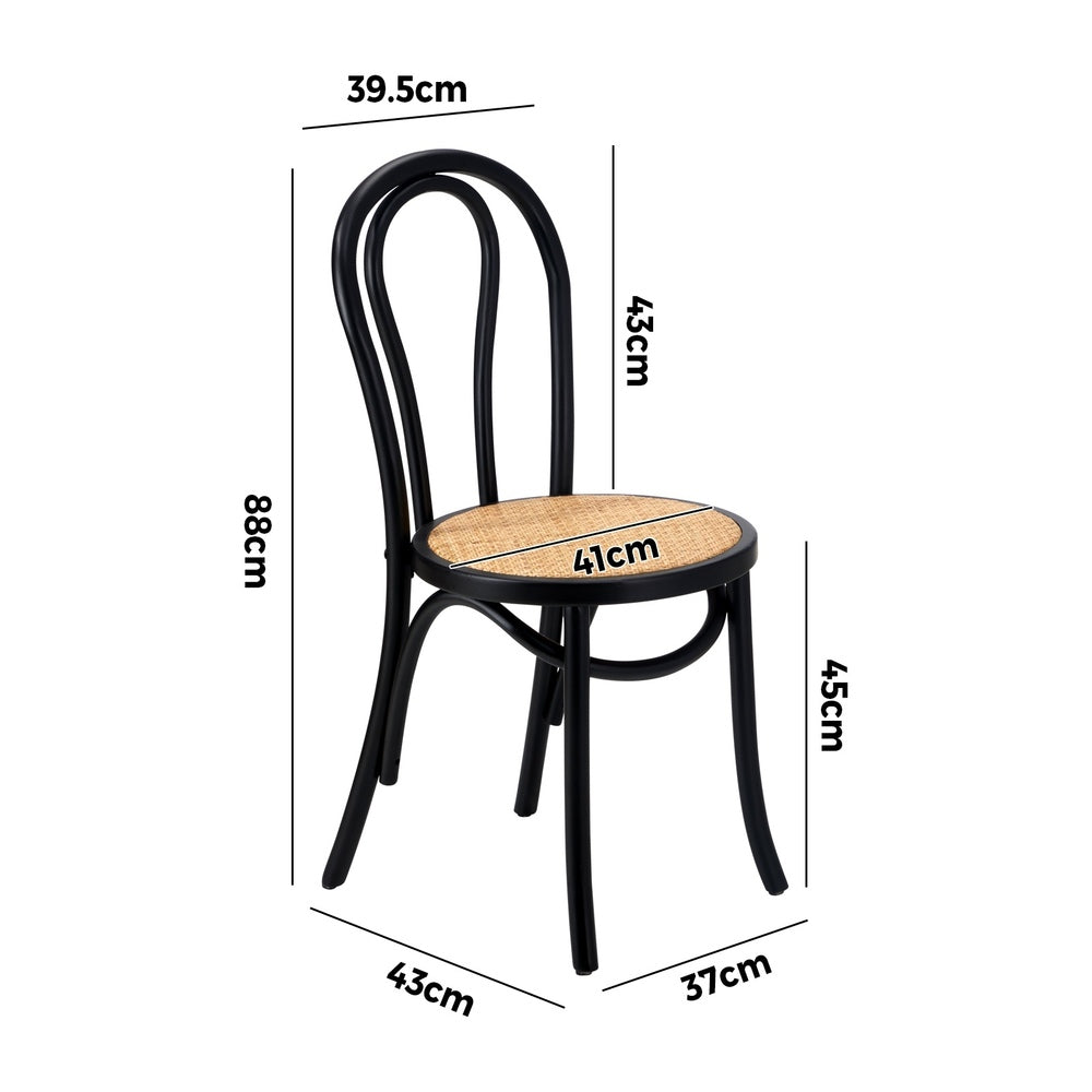 Oikiture 6x Wooden Dining Chair Ratan Seat Black