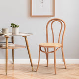 Oikiture Dining Chair Solid Wooden Chairs Ratan Seat Beige - Front View