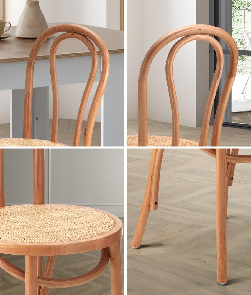Oikiture Dining Chair Solid Wooden Chairs Ratan Seat Beige