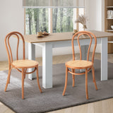 Oikiture 2PCS Dining Chair Solid Wooden Ratan Seat Beige