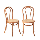 Oikiture 2PCS Dining Chair Solid Wooden Ratan Seat Beige