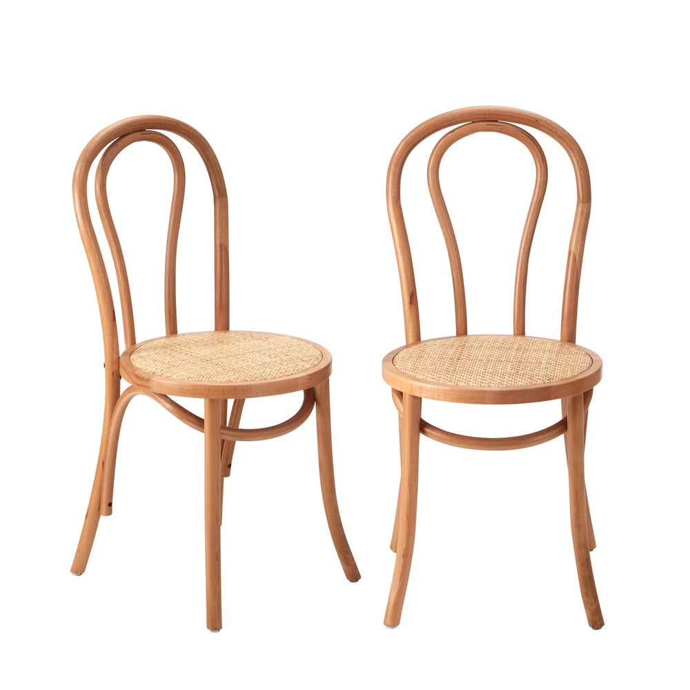 Oikiture 4x Wooden Dining Chair Ratan Seat Natural