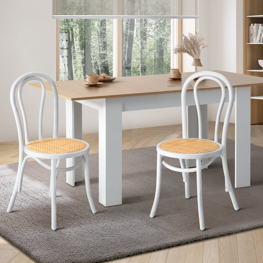 Oikiture 2PCS Wooden Dining Chair Ratan Seat White