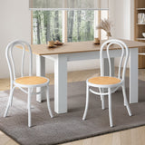 Oikiture 2PCS Wooden Dining Chair Ratan Seat White