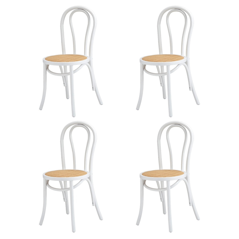 Oikiture 4x Wooden Dining Chair Ratan Seat White