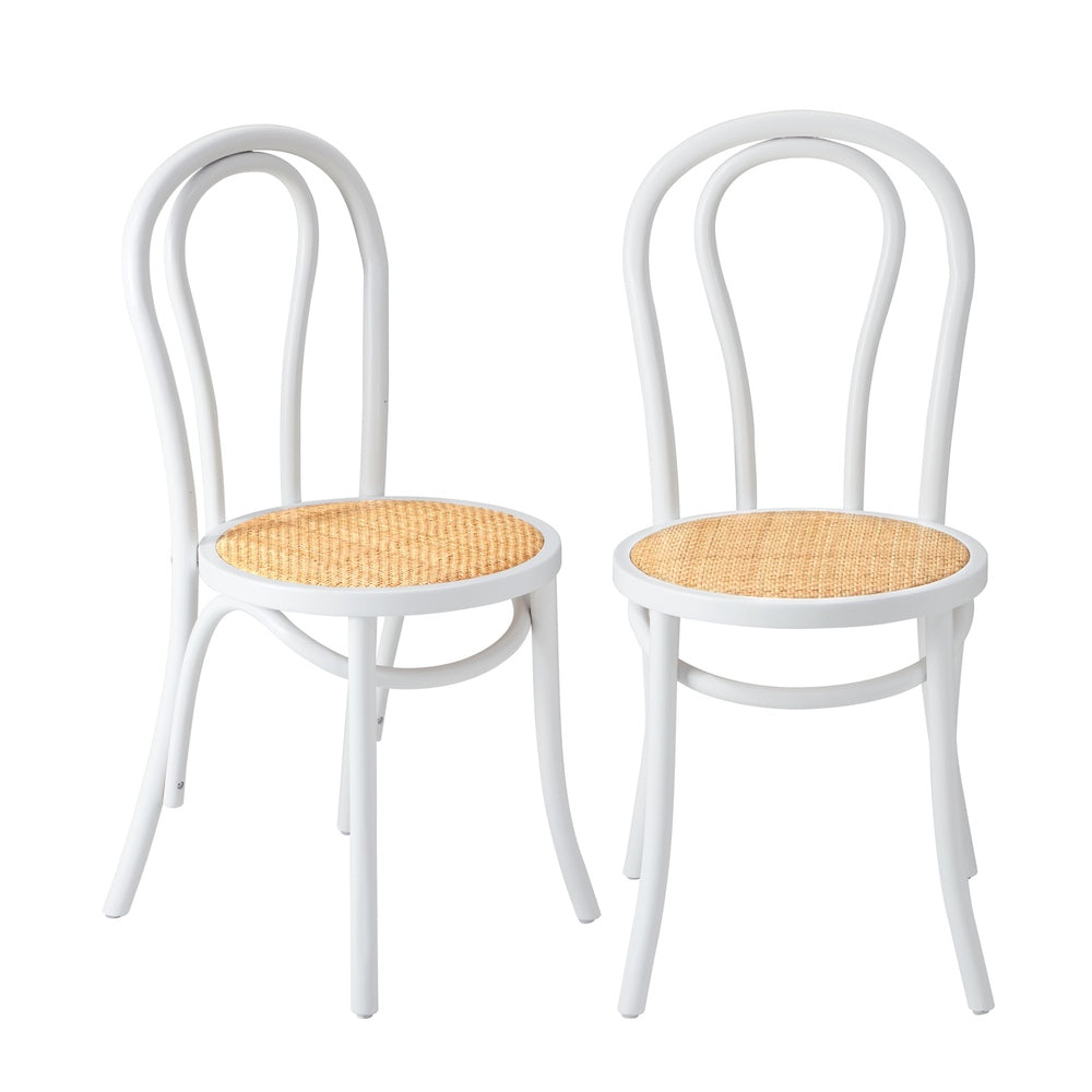 Oikiture 4x Wooden Dining Chair Ratan Seat White