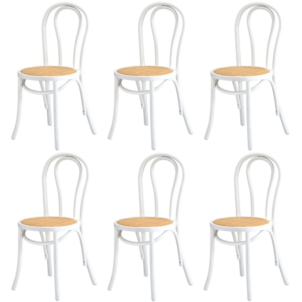 Oikiture 6x Wooden Dining Chair Ratan Seat White