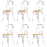 Oikiture 6x Wooden Dining Chair Ratan Seat White