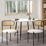 Oikiture 2x Dining Chair Round Boucle Rattan Backrest Black & White - Front View