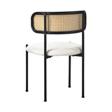 Oikiture 2x Dining Chair Round Boucle Rattan Backrest Black & White - Close-Up Angle