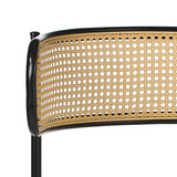 Oikiture 2x Dining Chair Round Boucle Rattan Backrest Black & White - Rear View