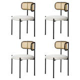 Oikiture 4x Dining Chair Round Boucle Rattan Backrest Black & White - Side View