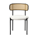 Oikiture 4x Dining Chair Round Boucle Rattan Backrest Black & White - Front View