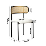 Oikiture 4x Dining Chair Round Boucle Rattan Backrest Black & White - 45-Degree Angle