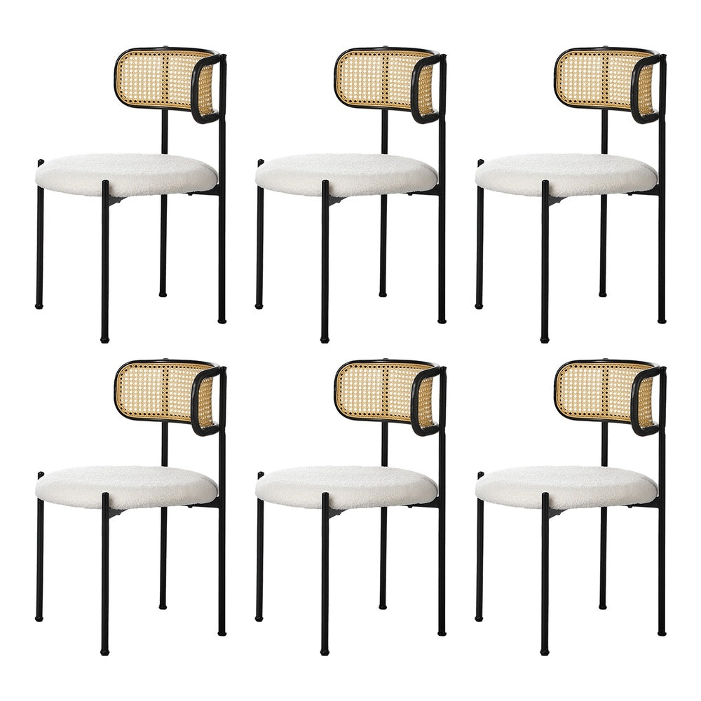 Oikiture 6x Dining Chair Round Boucle Rattan Backrest Black & White