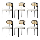 Oikiture 6x Dining Chair Round Boucle Rattan Backrest Black & White