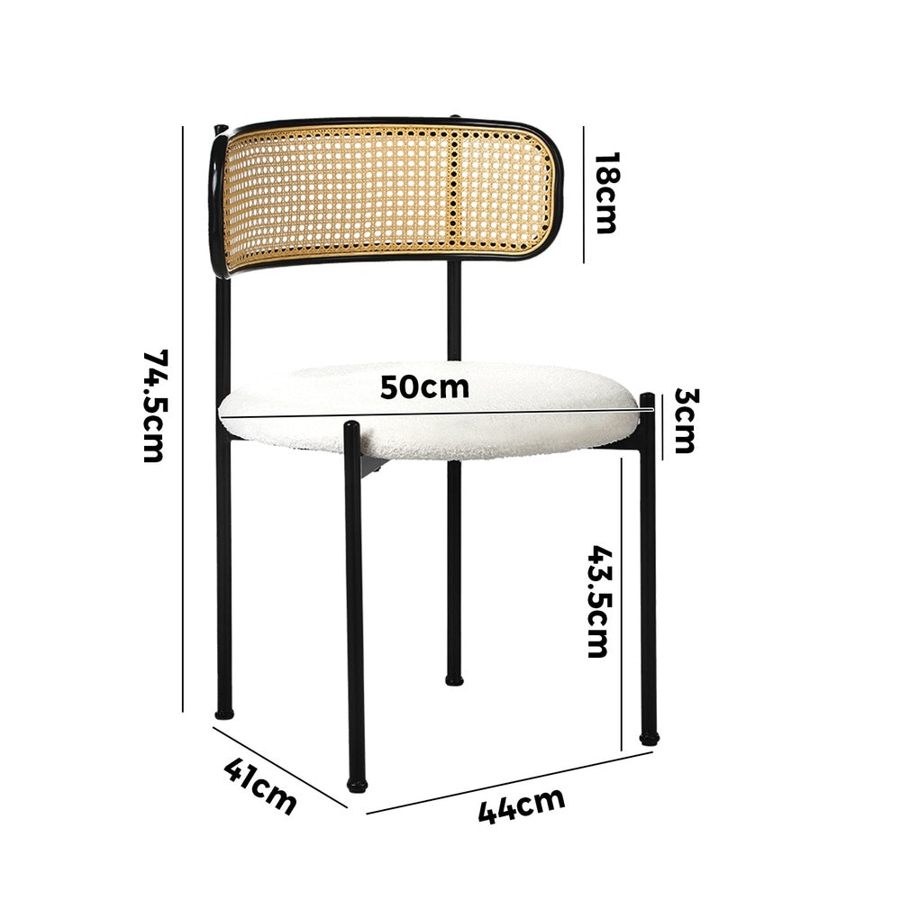 Oikiture 8x Dining Chair Round Boucle Rattan Backrest Black & White