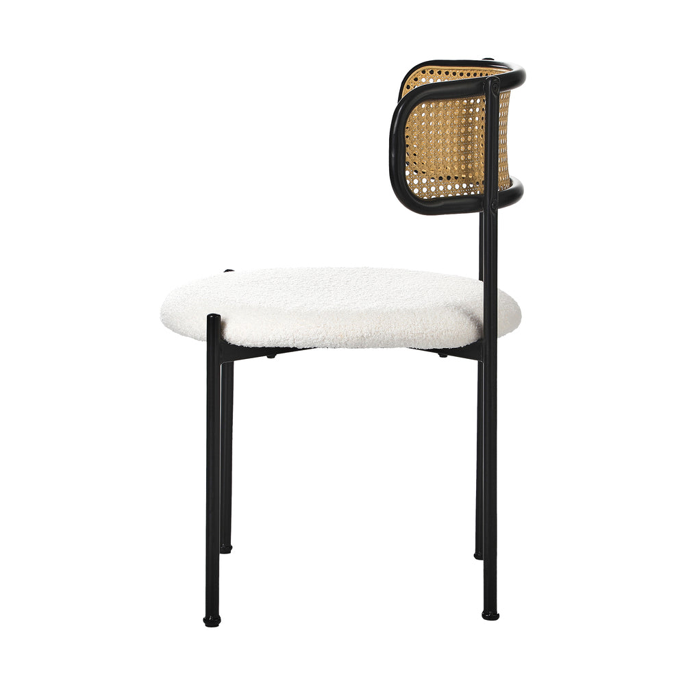 Oikiture 8x Dining Chair Round Boucle Rattan Backrest Black & White