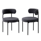 Oikiture 2x Dining Chair Boucle Seat Backrest Dark Grey