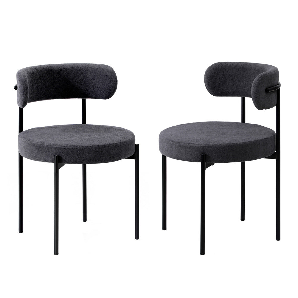 Oikiture 2x Dining Chair Boucle Seat Backrest Dark Grey