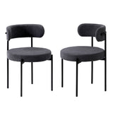 Oikiture 2x Dining Chair Boucle Seat Backrest Dark Grey