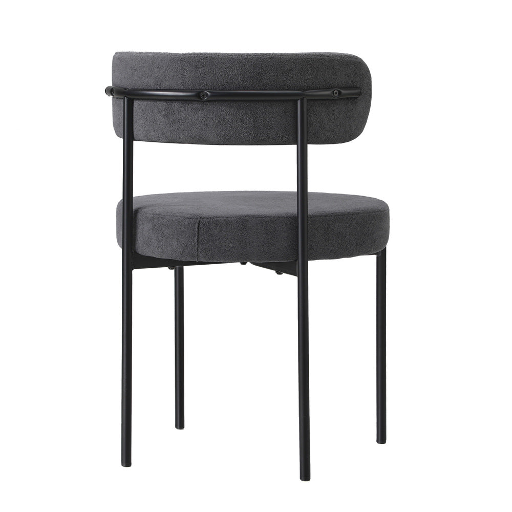 Oikiture 2x Dining Chair Boucle Seat Backrest Dark Grey