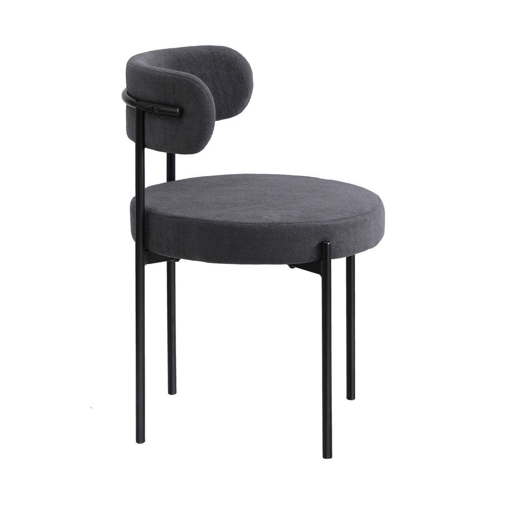 Oikiture 2x Dining Chair Boucle Seat Backrest Dark Grey