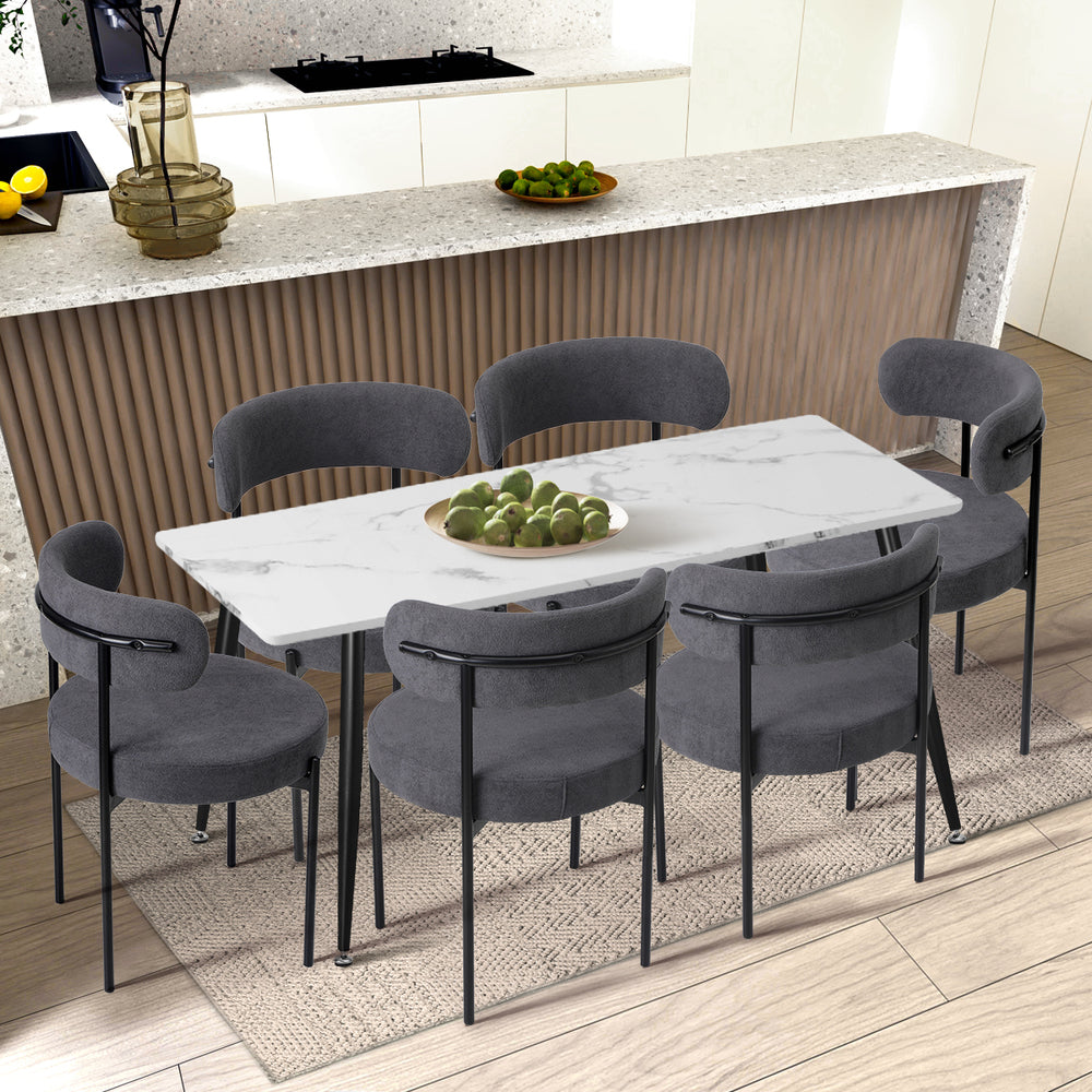 Oikiture 2x Dining Chair Boucle Seat Backrest Dark Grey