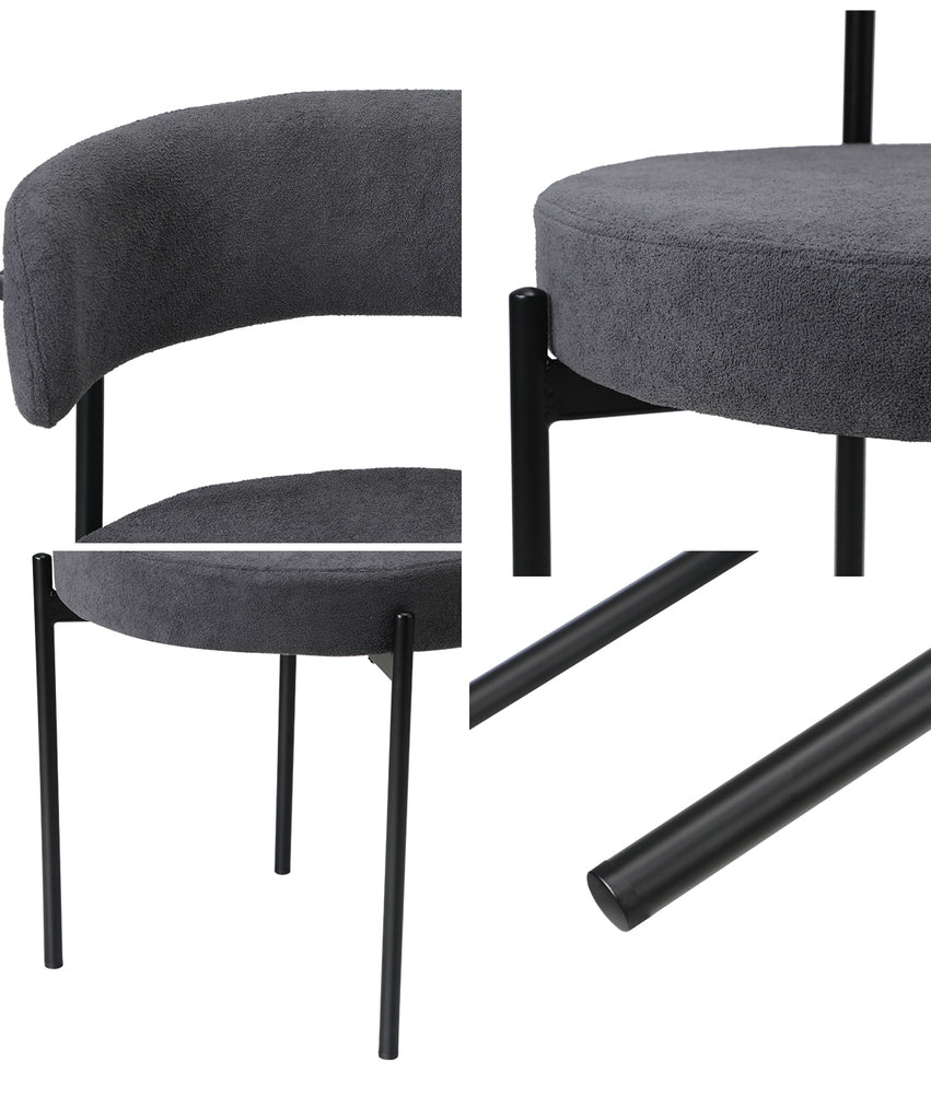 Oikiture 2x Dining Chair Boucle Seat Backrest Dark Grey
