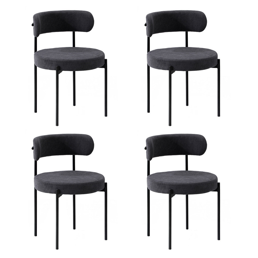 Oikiture 4x Dining Chair Round Boucle Backrest Dark Grey
