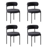 Oikiture 4x Dining Chair Round Boucle Backrest Dark Grey