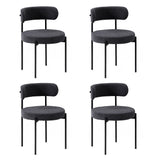 Oikiture 4x Dining Chair Round Boucle Backrest Dark Grey