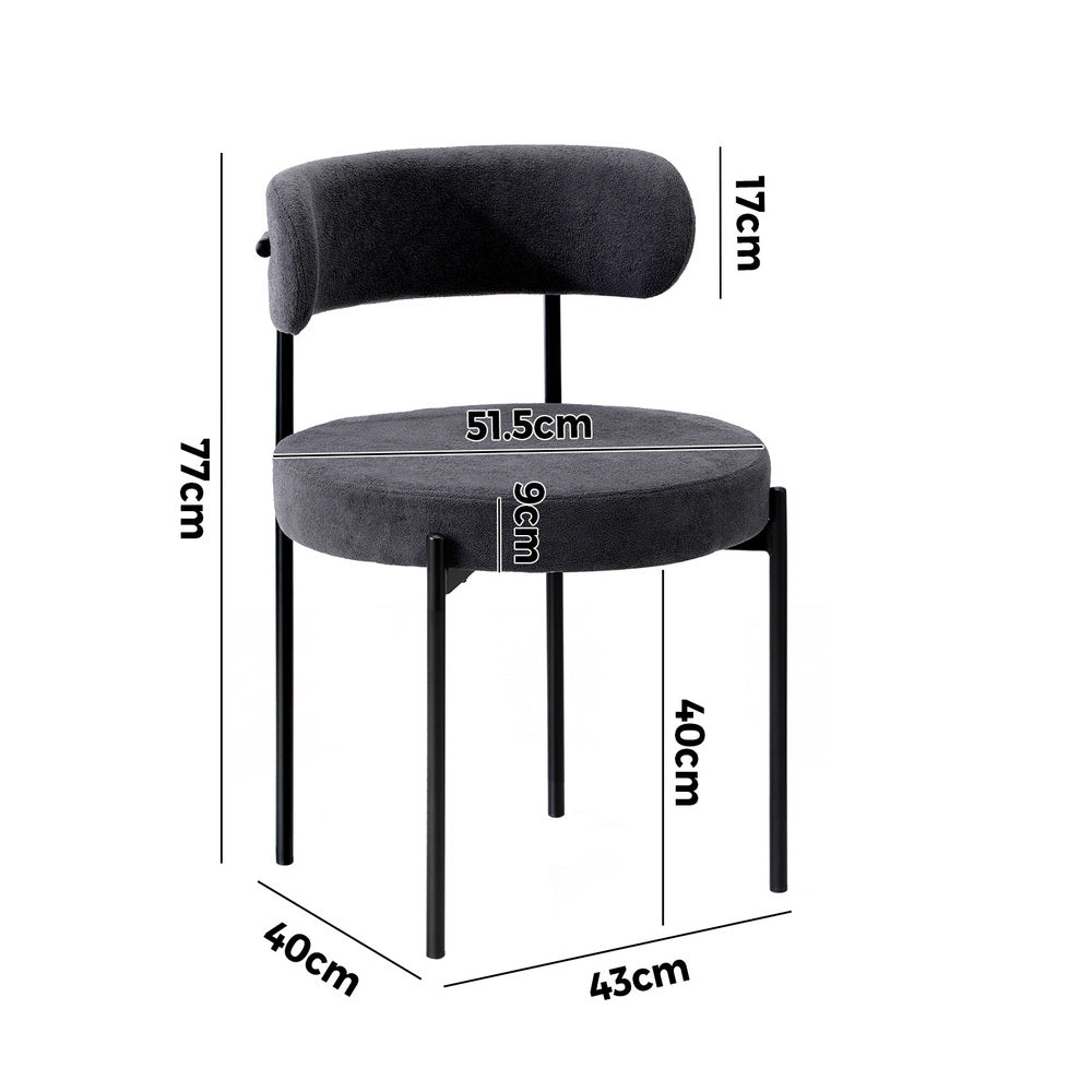 Oikiture 4x Dining Chair Round Boucle Backrest Dark Grey