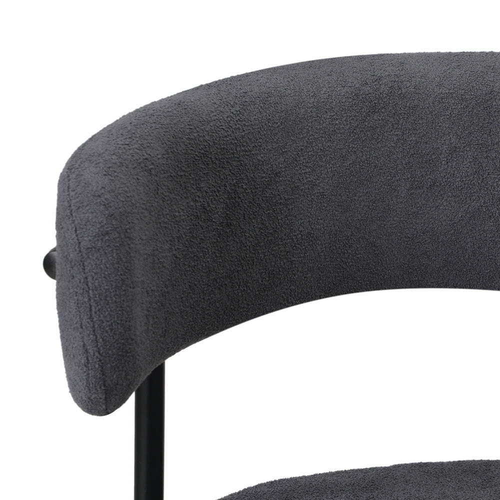 Oikiture 4x Dining Chair Round Boucle Backrest Dark Grey