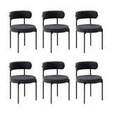 Oikiture 6x Dining Chair Round Boucle Backrest Dark Grey