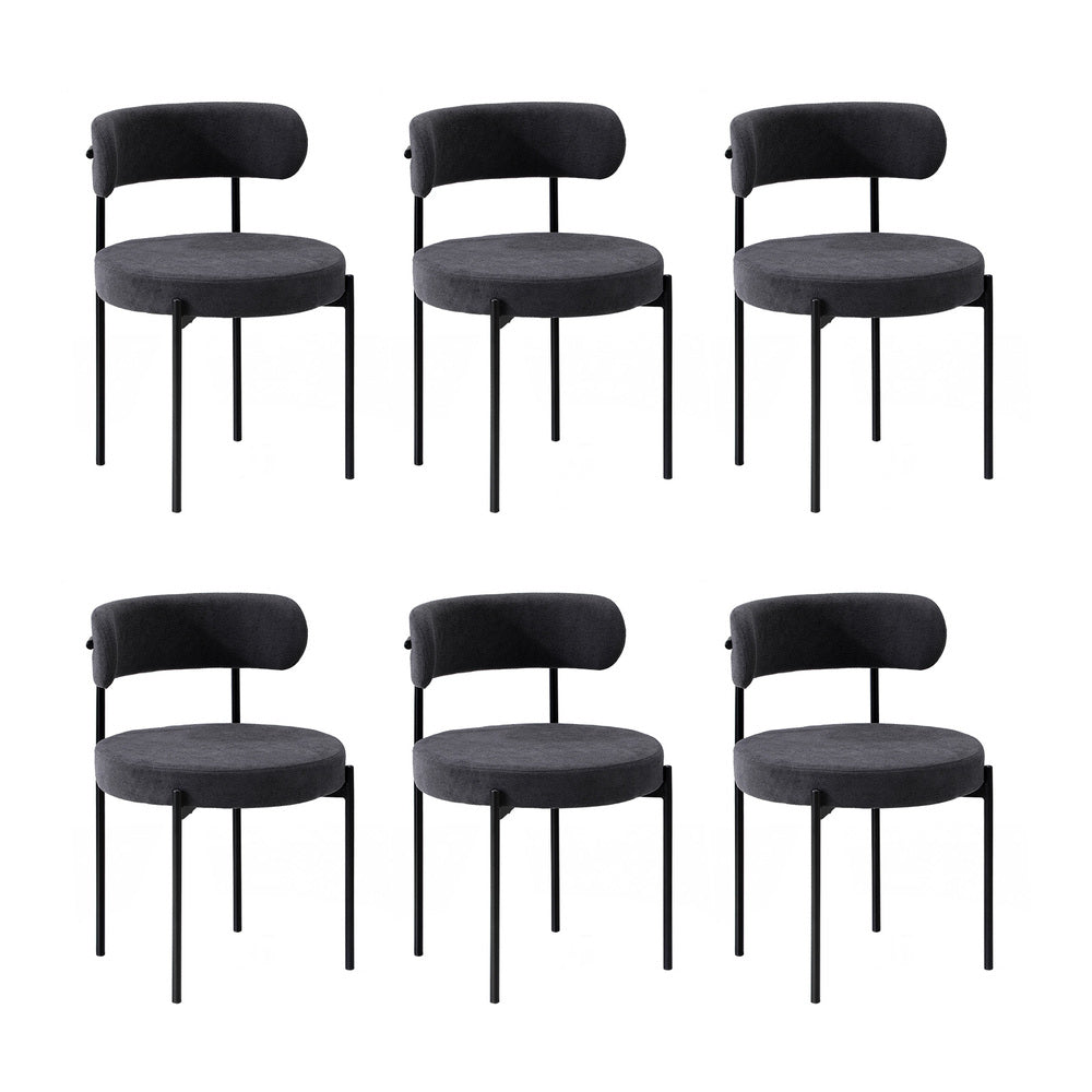 Oikiture 6x Dining Chair Round Boucle Backrest Dark Grey