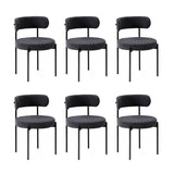 Oikiture 6x Dining Chair Round Boucle Backrest Dark Grey