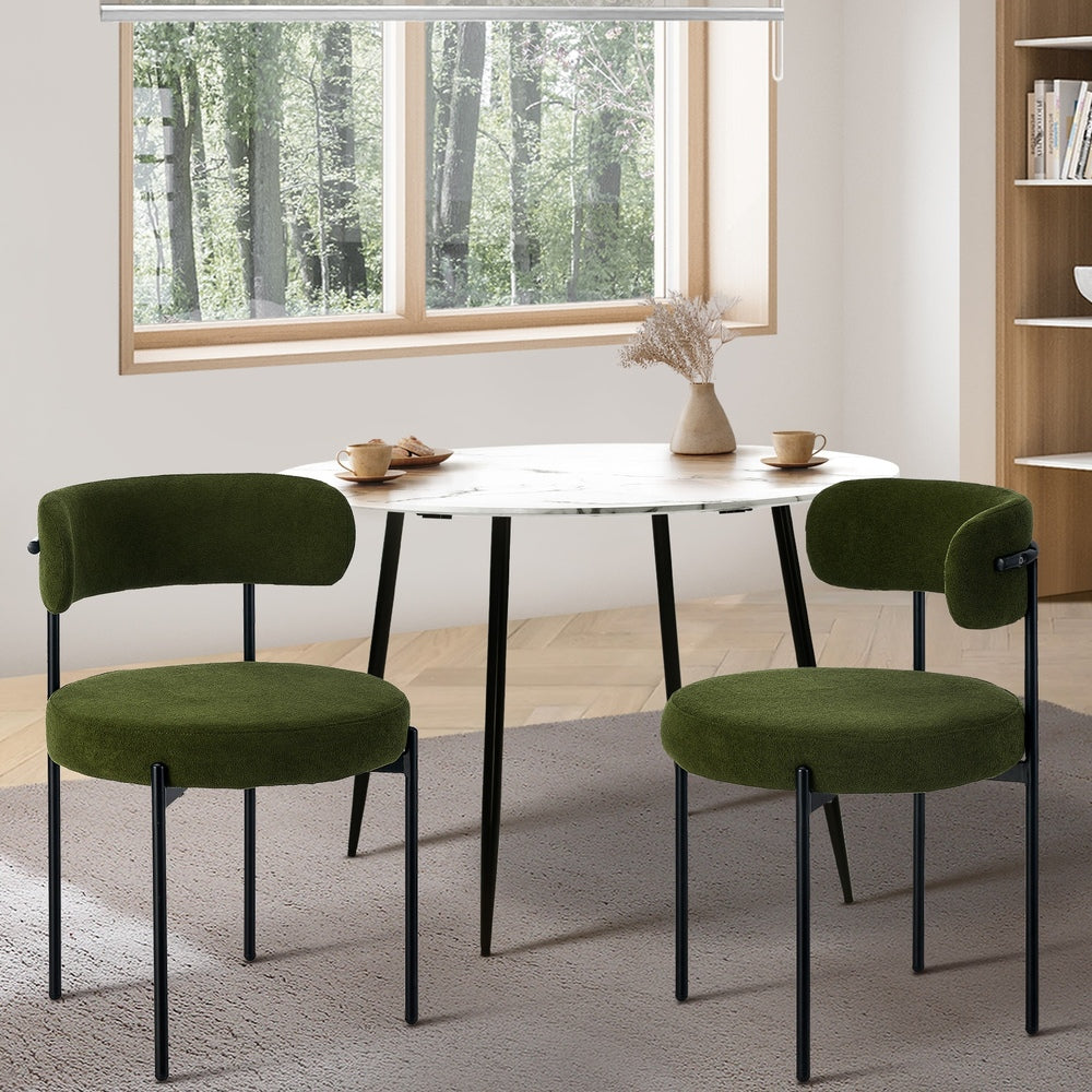 Oikiture 2x Dining Chair Round Boucle Seats Backrest Green