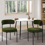 Oikiture 2x Dining Chair Round Boucle Seats Backrest Green, image 2